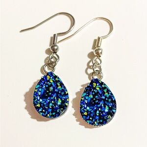 Blue & Green Druzy Teardrop Dangle Earrings